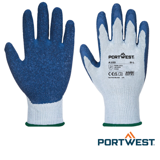 GUANTE POLIÉSTER LATEX GRIS/AZUL A100 PORTWEST