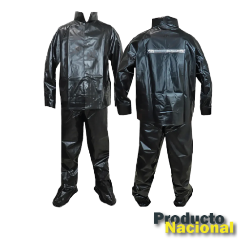 IMPERMEABLE PANTALON CHAQUETA C18 NEGRO CON REFLECTIVO Y ZAPATONES